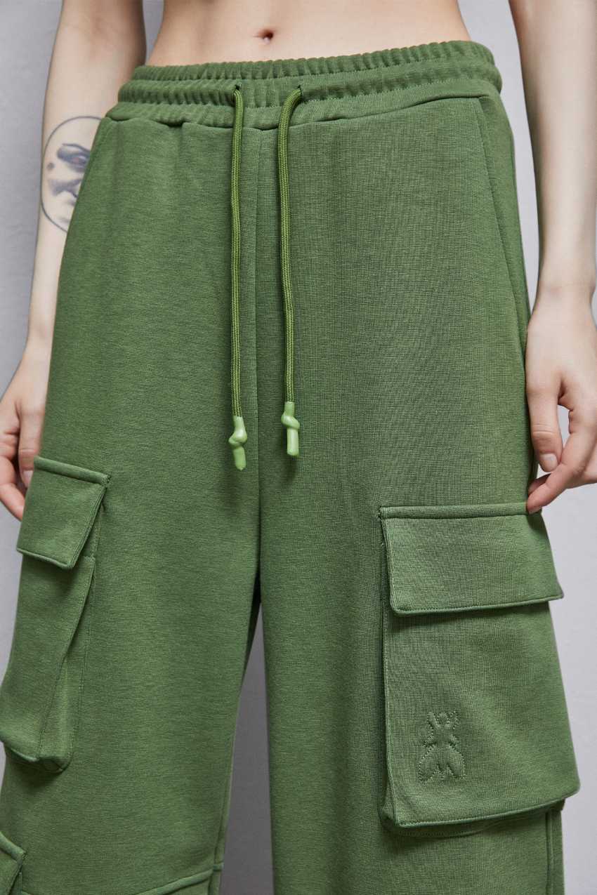 Patrizia Pepe Cotton Blend Fleece Cargo Pants Verdes | 9143-XVTCD