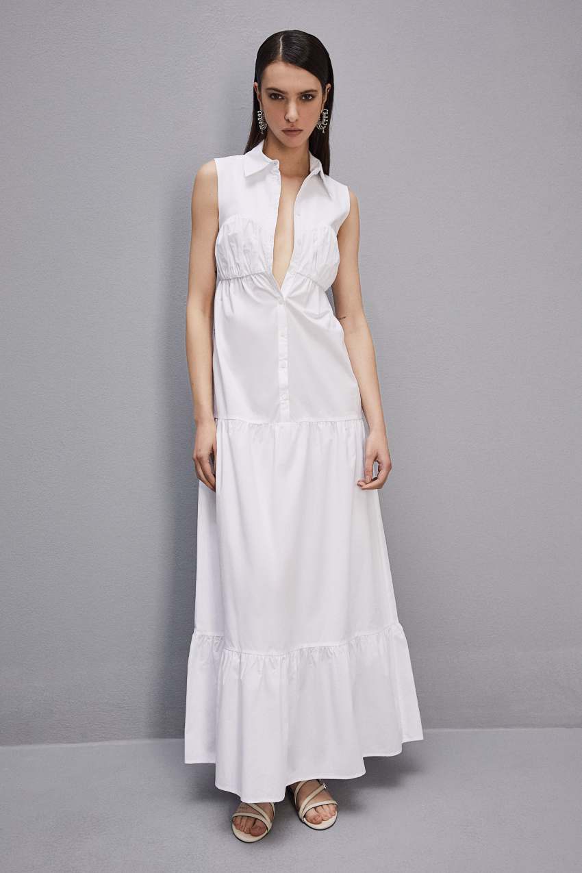 Patrizia Pepe Cotton Chemisier Long Dress Branco | 3146-WNZKQ