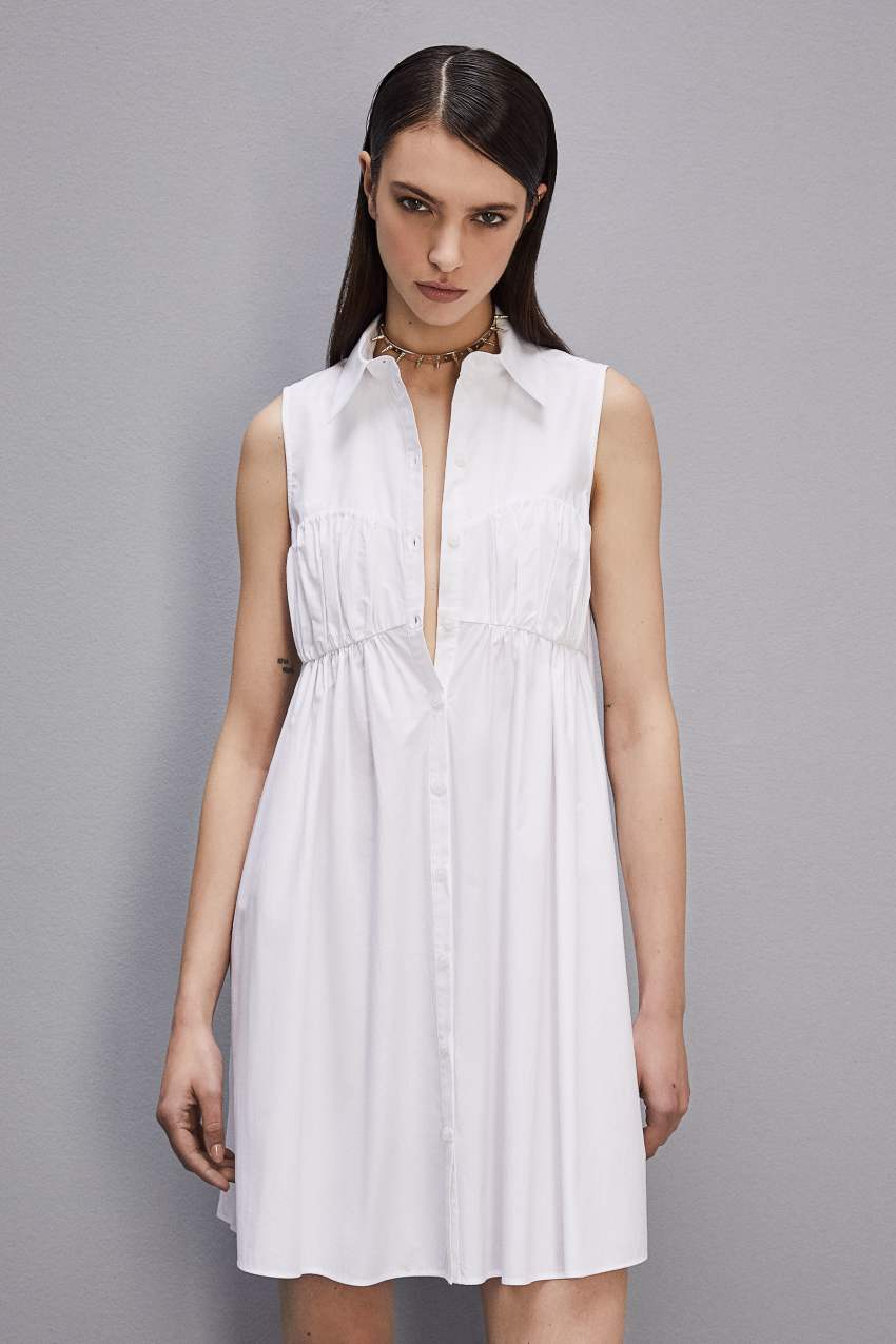 Patrizia Pepe Cotton Chemisier Mini Dress Branco | 8915-HQNJI