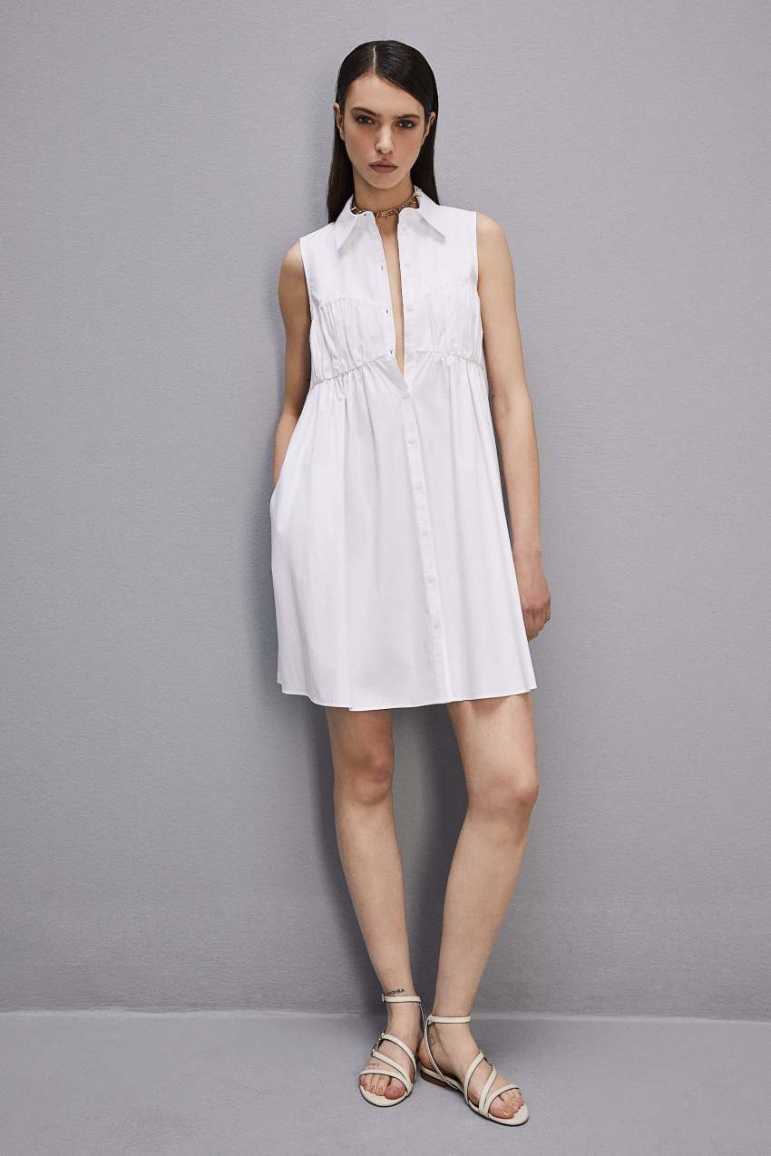 Patrizia Pepe Cotton Chemisier Mini Dress Branco | 8915-HQNJI