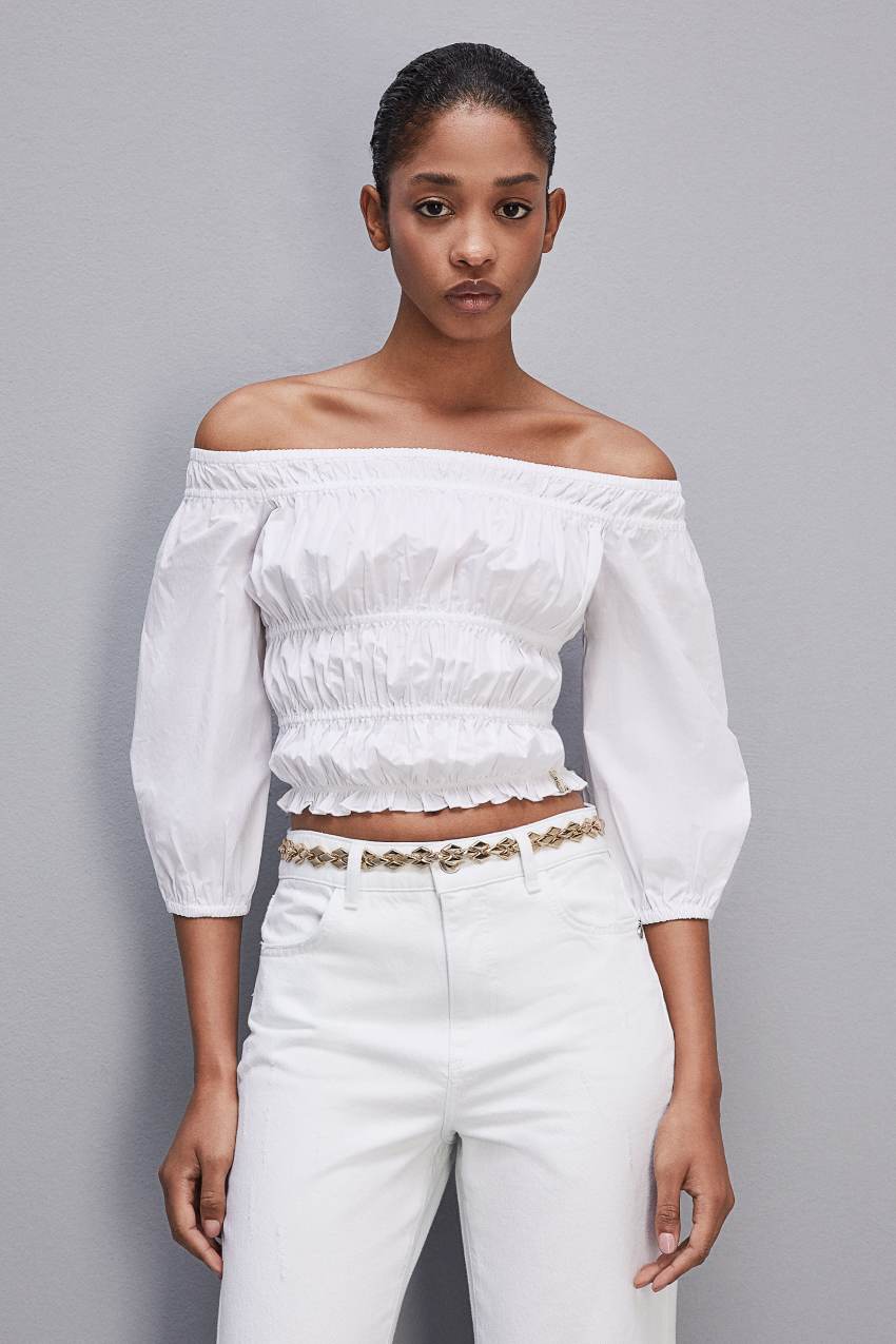 Patrizia Pepe Cotton Off-shoulder Top Branco | 9673-UQYAP