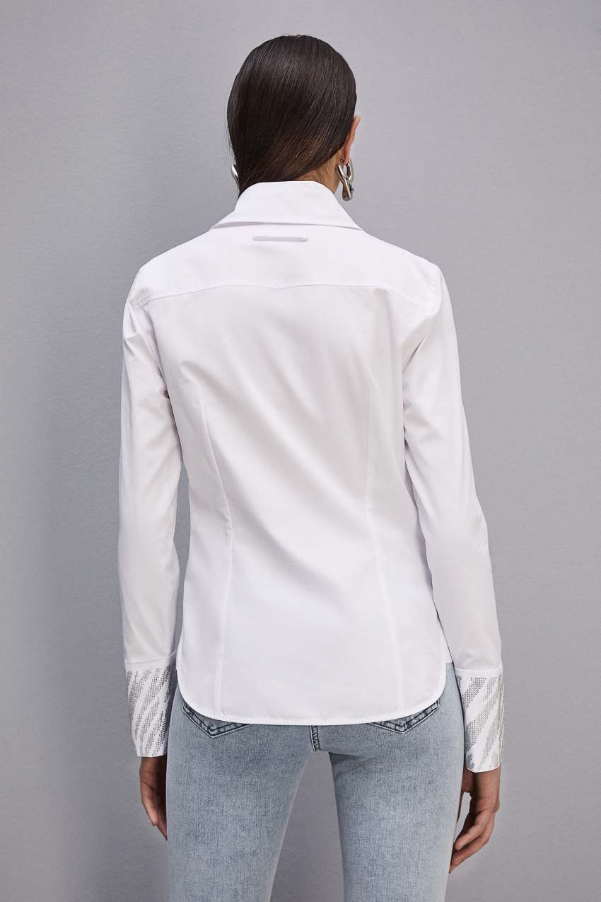 Patrizia Pepe Cotton Shirt With Rhinestones Branco | 1798-ENVGF