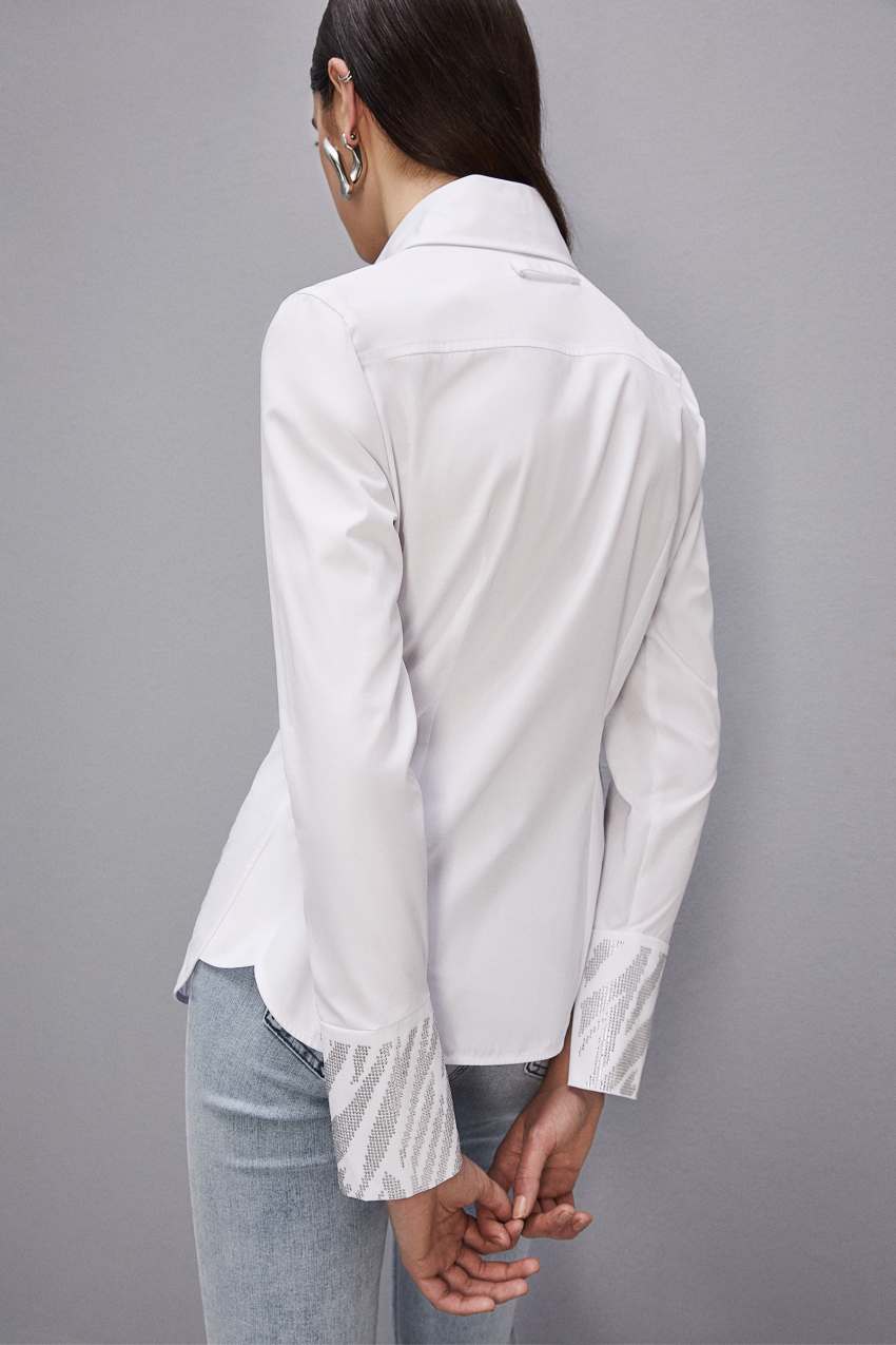 Patrizia Pepe Cotton Shirt With Rhinestones Branco | 1798-ENVGF