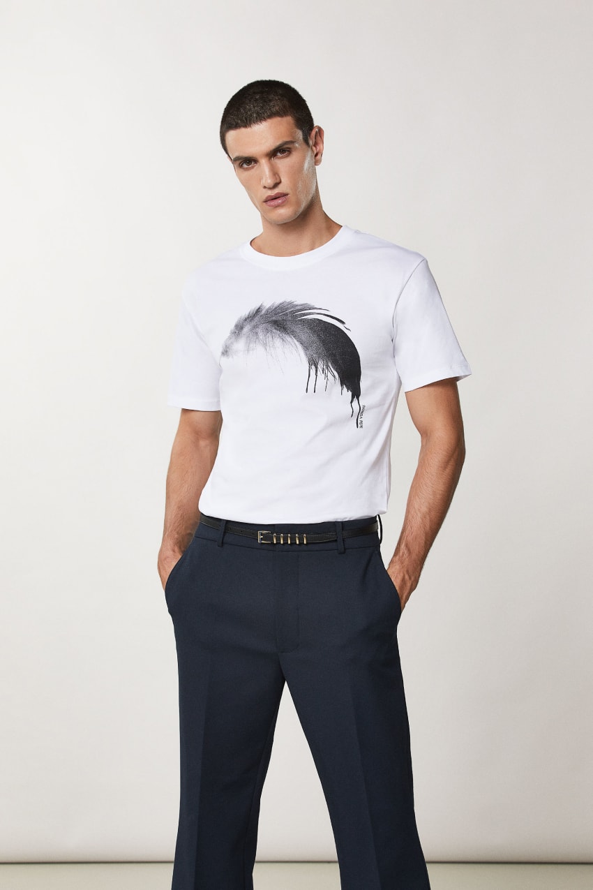 Patrizia Pepe Cotton T-shirt With Feather Print Branco | 5431-RISBG