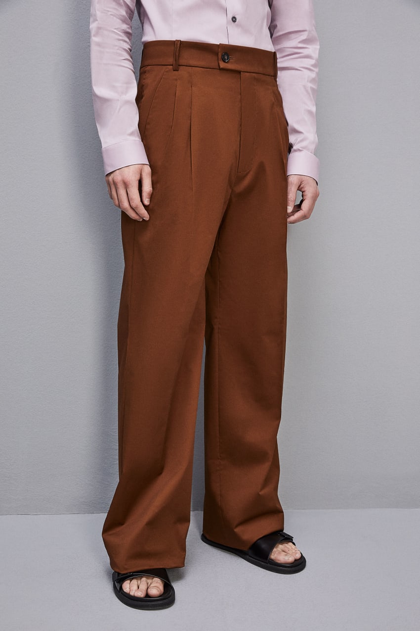 Patrizia Pepe Cotton Twill Pleated Pants Marrom | 4129-PZMRC