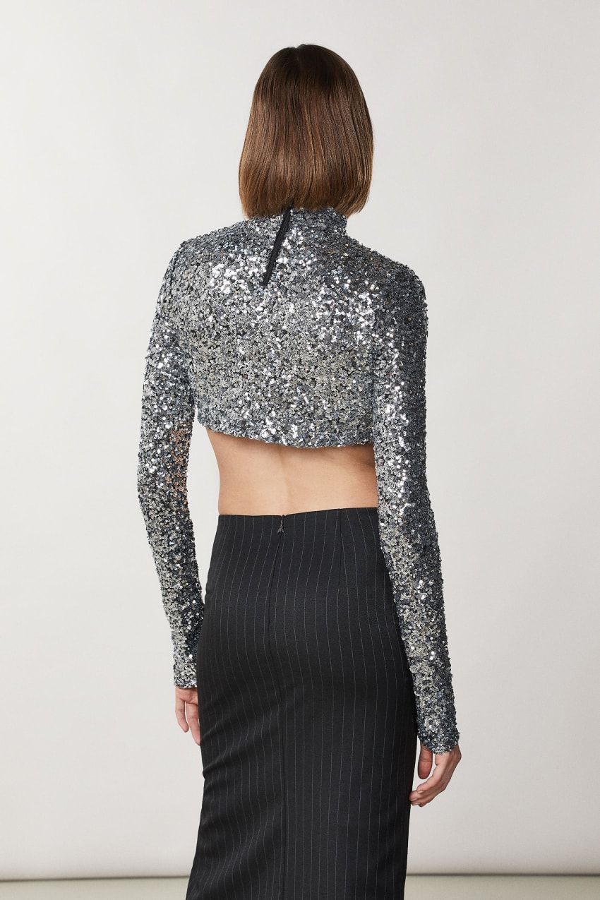 Patrizia Pepe Crop T-shirt With Sequins Cinzentas | 3718-LYMRK