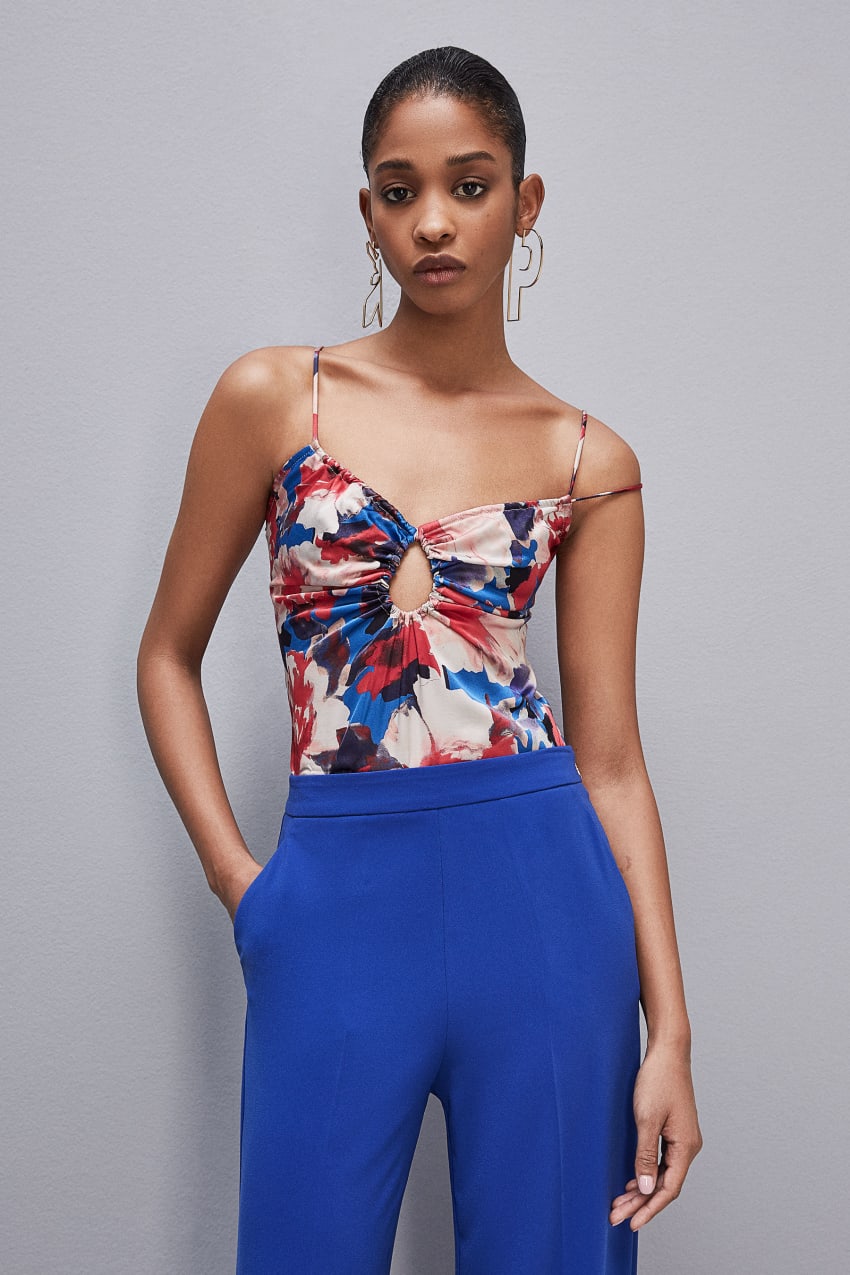 Patrizia Pepe Cut-out Top With Straps In Viscose Satin Multicoloridas | 8709-WUNOE