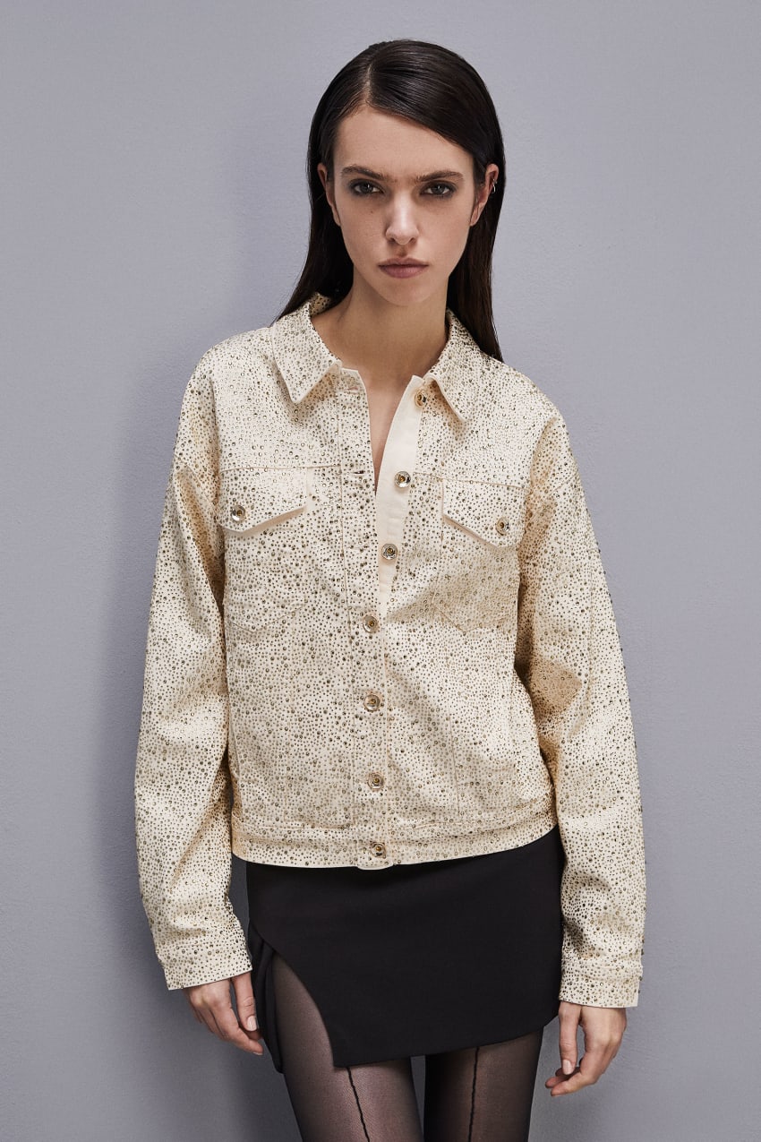 Patrizia Pepe Denim And Rhinestone Jacket Branco | 3056-VFAKS