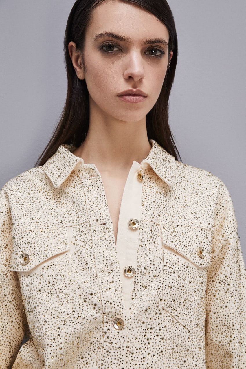 Patrizia Pepe Denim And Rhinestone Jacket Branco | 3056-VFAKS