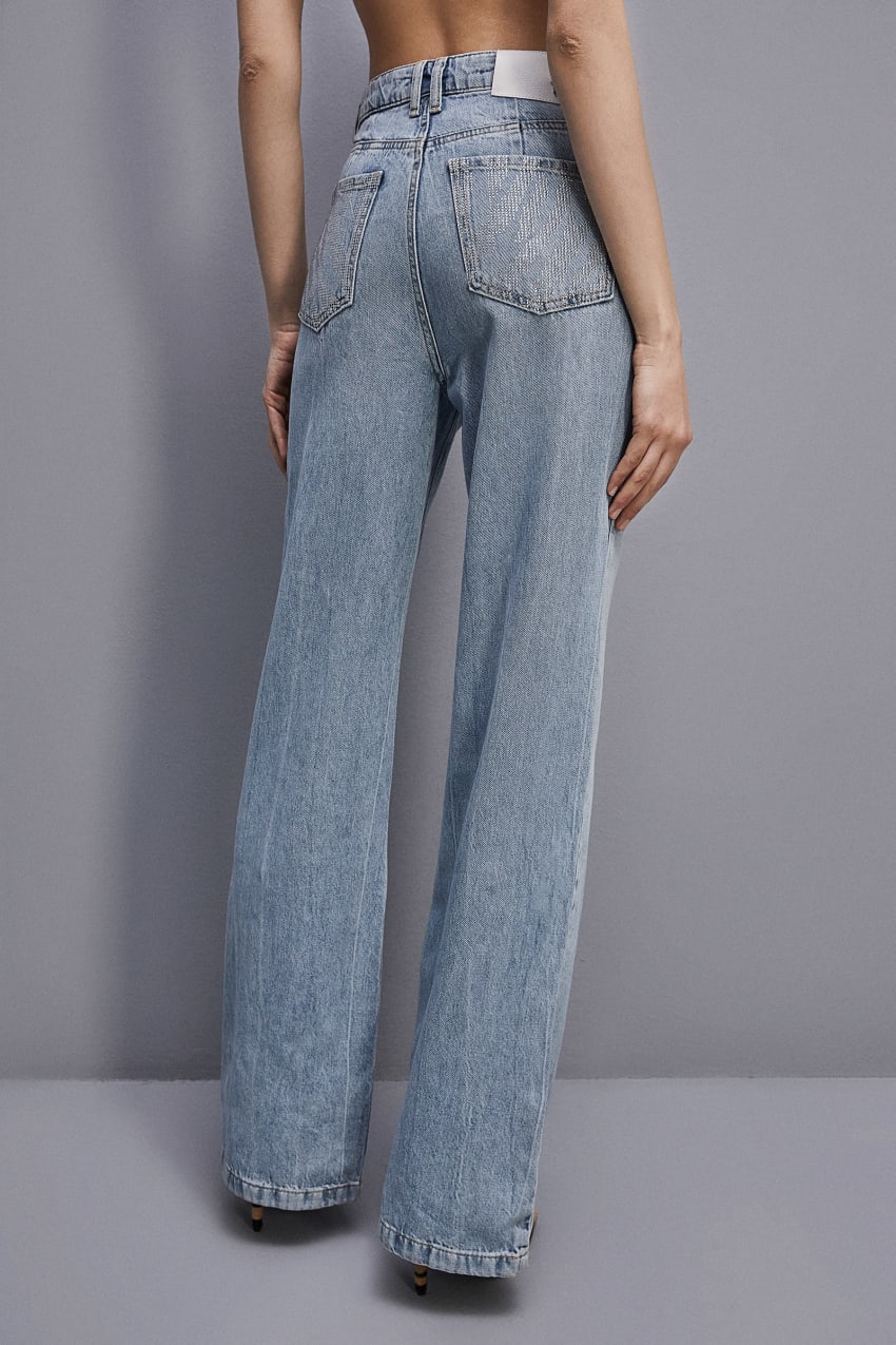 Patrizia Pepe Denim Pants With Rhinestones Luz Azuis | 3152-DYVHZ