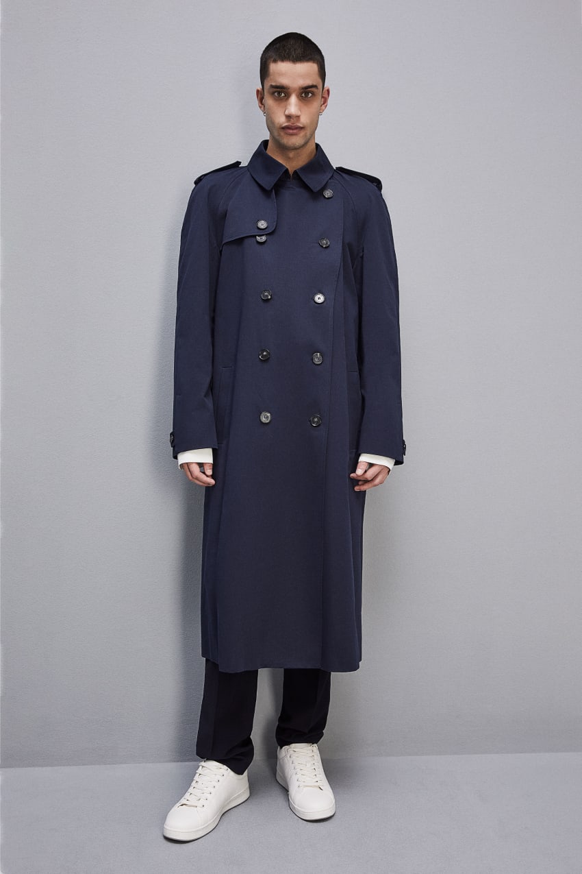 Patrizia Pepe Double-breasted Cotton Gabardine Trench Coat Azuis | 0579-YUMKJ