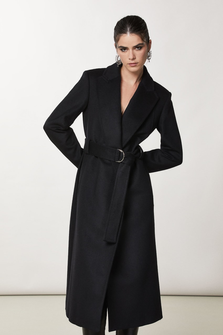 Patrizia Pepe Essential Coat With Belt Pretas | 8625-RHBZJ