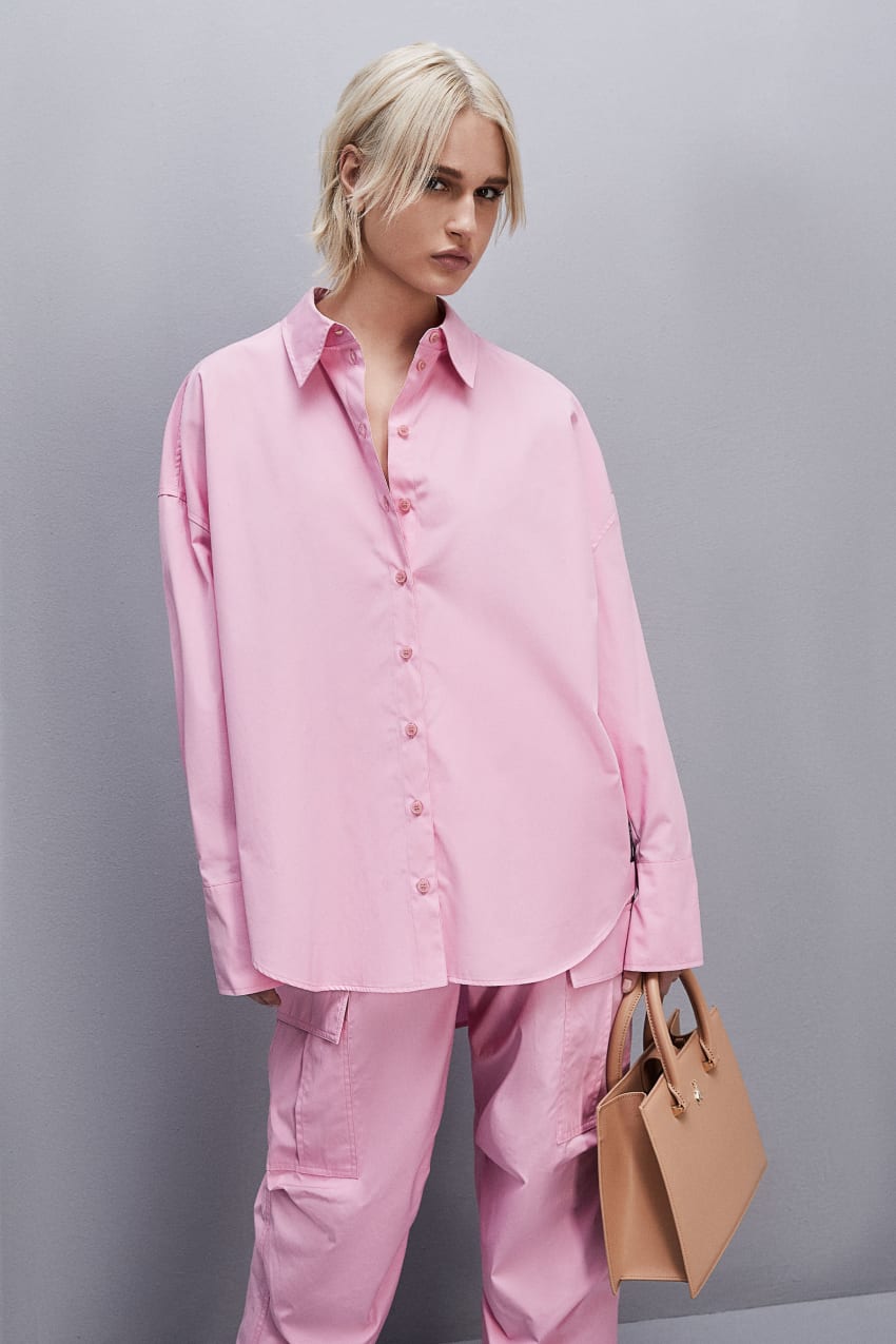 Patrizia Pepe Essential Cotton Over Shirt Rosa | 6271-VALWI