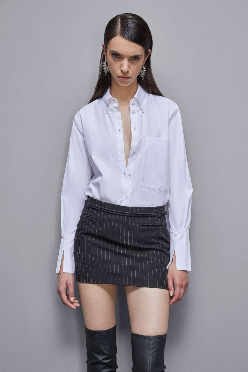 Patrizia Pepe Essential Cotton Shirt With Pocket Branco | 8142-FKJPB