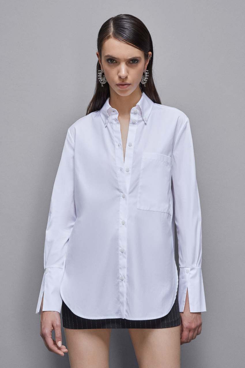 Patrizia Pepe Essential Cotton Shirt With Pocket Branco | 8142-FKJPB