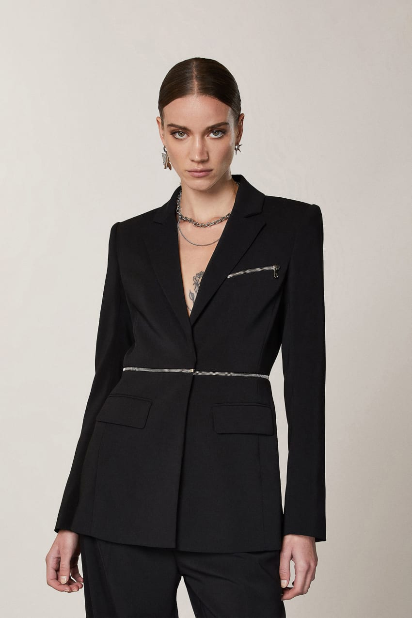 Patrizia Pepe Essential Crepe Jacket With Zipper Pretas | 1746-PBOEH