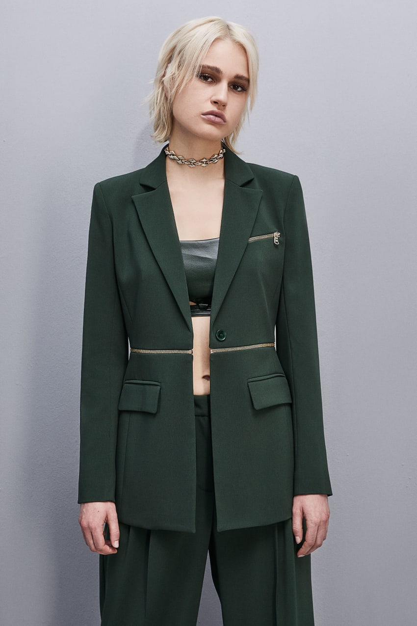 Patrizia Pepe Essential Crepe Jacket With Zipper Verdes | 0816-AYSWE