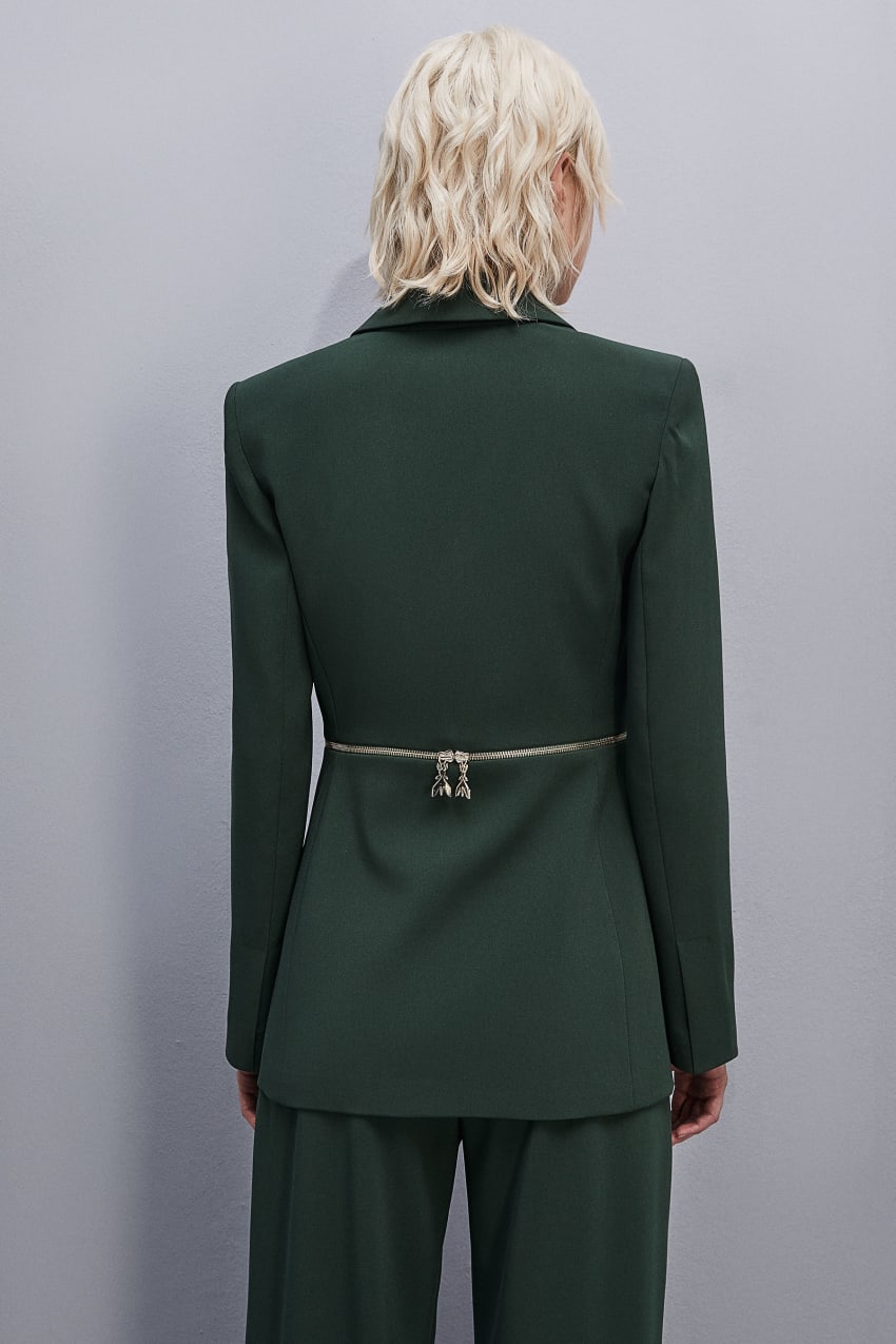 Patrizia Pepe Essential Crepe Jacket With Zipper Verdes | 0816-AYSWE