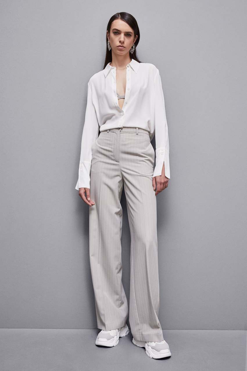 Patrizia Pepe Essential Crepe Long-sleeved Shirt Branco | 7614-XNTRK