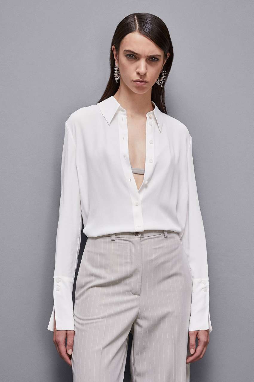 Patrizia Pepe Essential Crepe Long-sleeved Shirt Branco | 7614-XNTRK