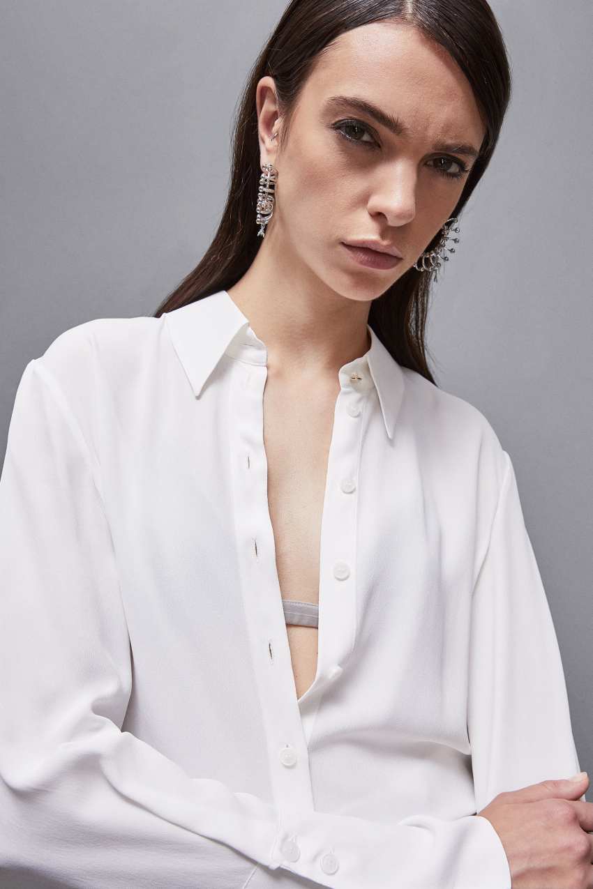 Patrizia Pepe Essential Crepe Long-sleeved Shirt Branco | 7614-XNTRK