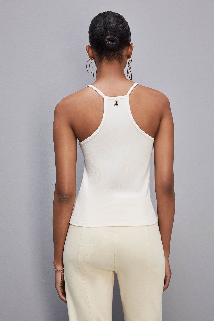 Patrizia Pepe Essential Ribbed Viscose Tank Top Branco | 6402-TNUDG