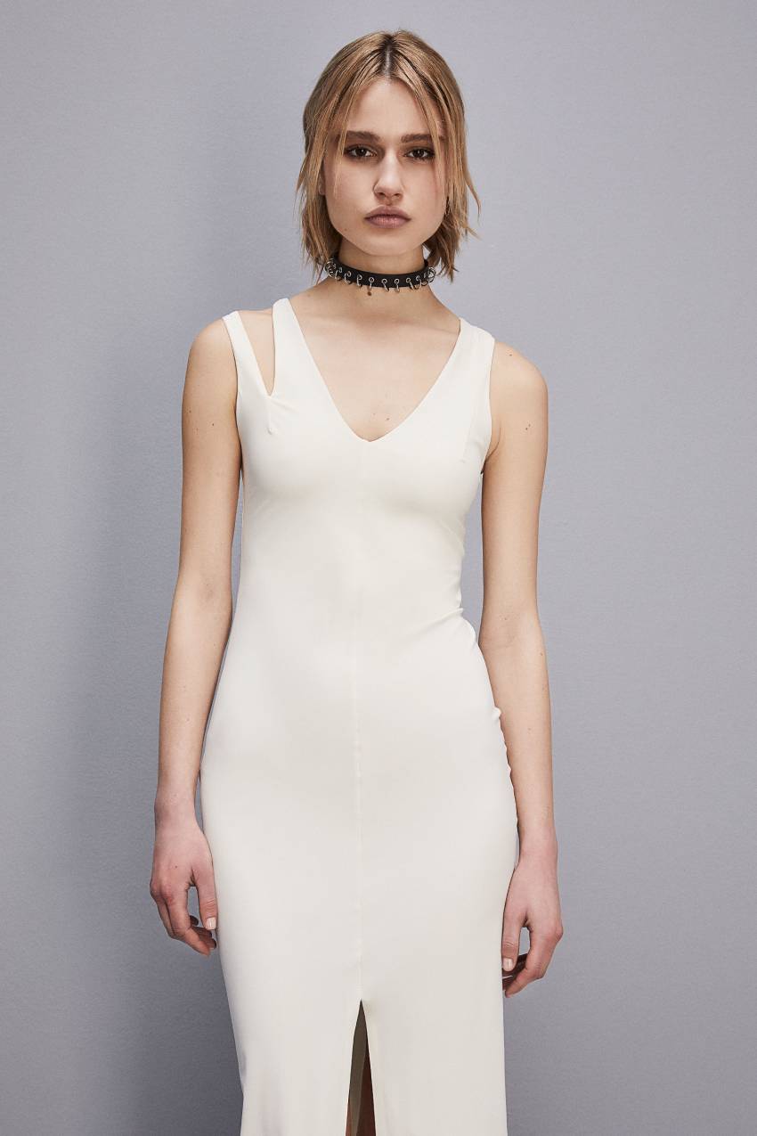 Patrizia Pepe Essential Technical Jersey V-neck Dress Branco | 9312-FMBDU