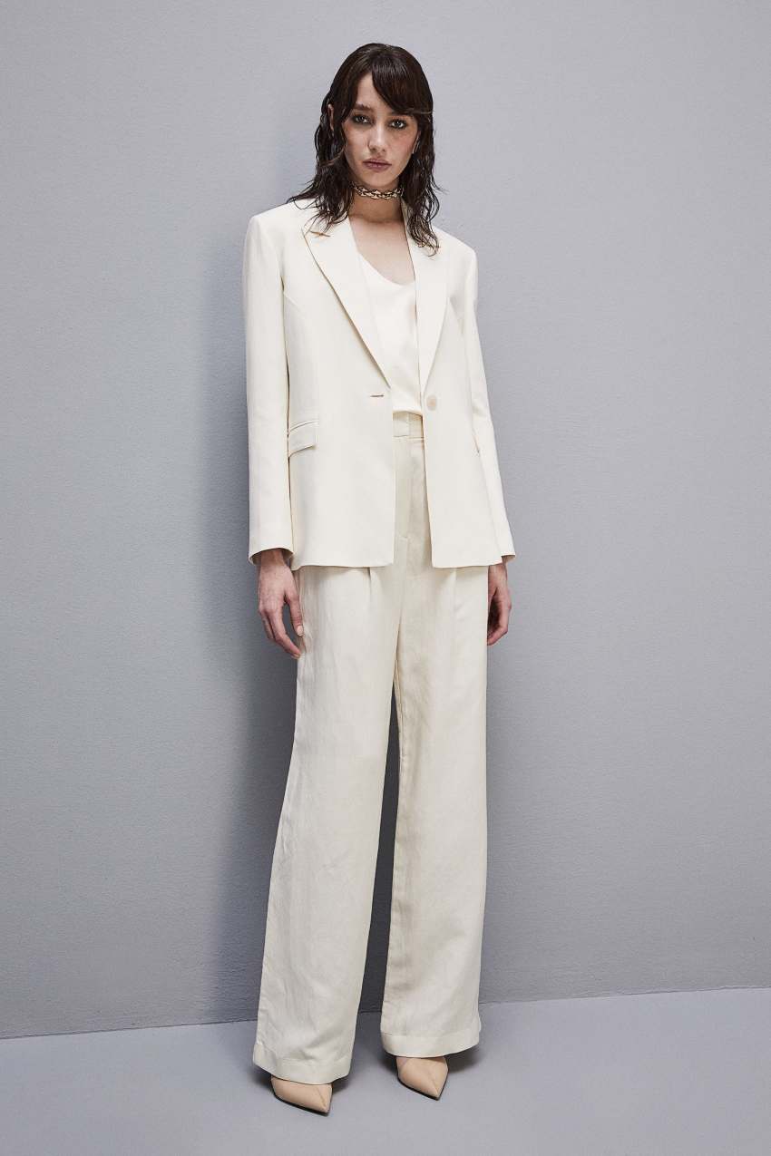 Patrizia Pepe Essential Viscose And Linen Jacket Branco | 4158-IKQZA