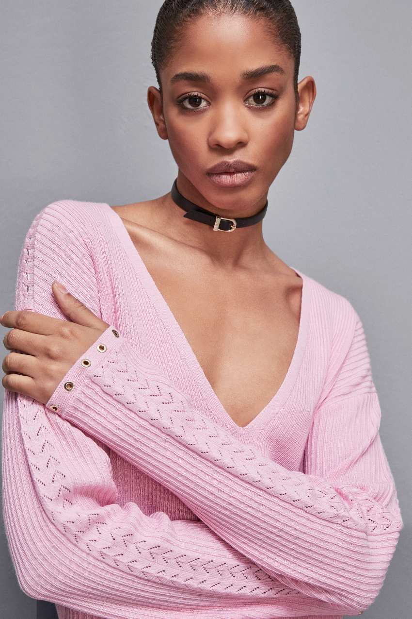 Patrizia Pepe Essential Wool Ribbed Sweater Rosa | 1463-ONHIQ