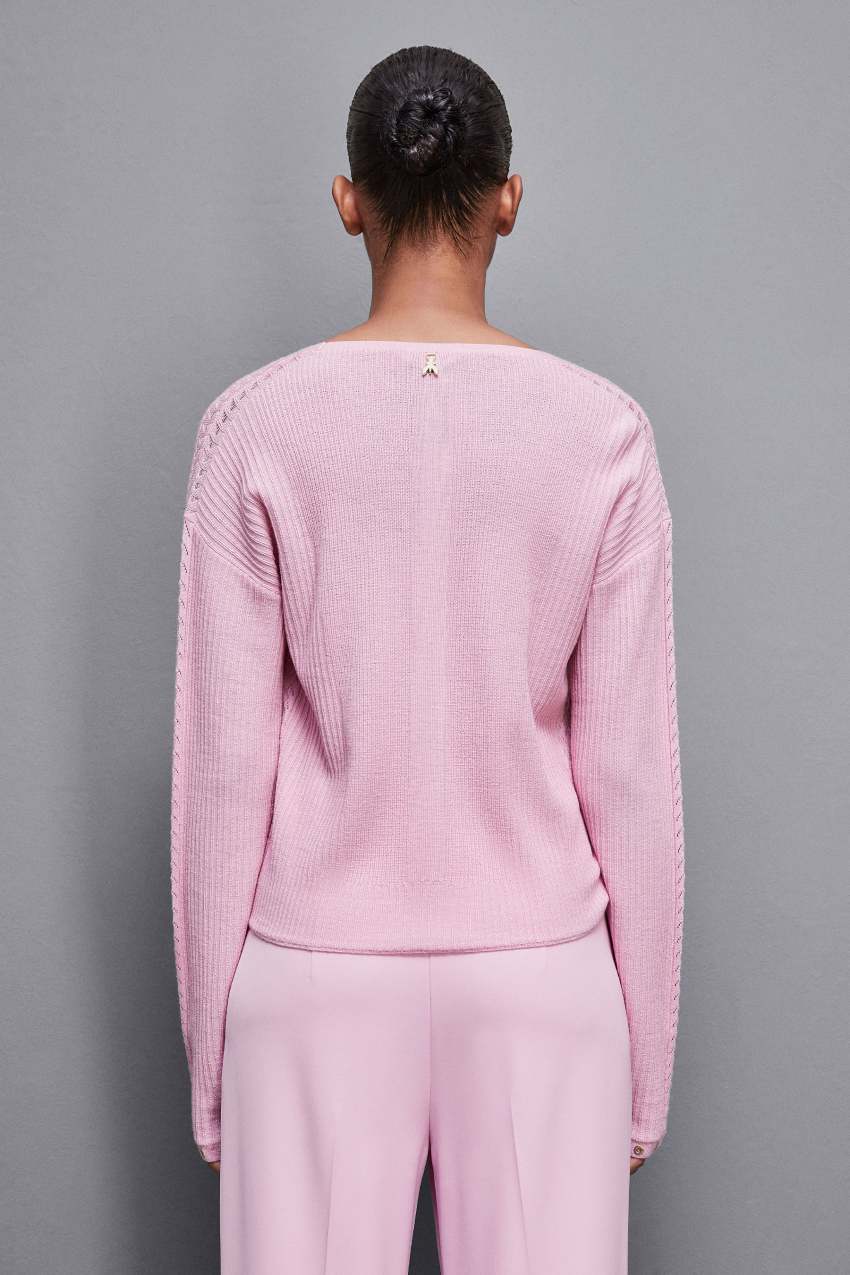 Patrizia Pepe Essential Wool Ribbed Sweater Rosa | 1463-ONHIQ