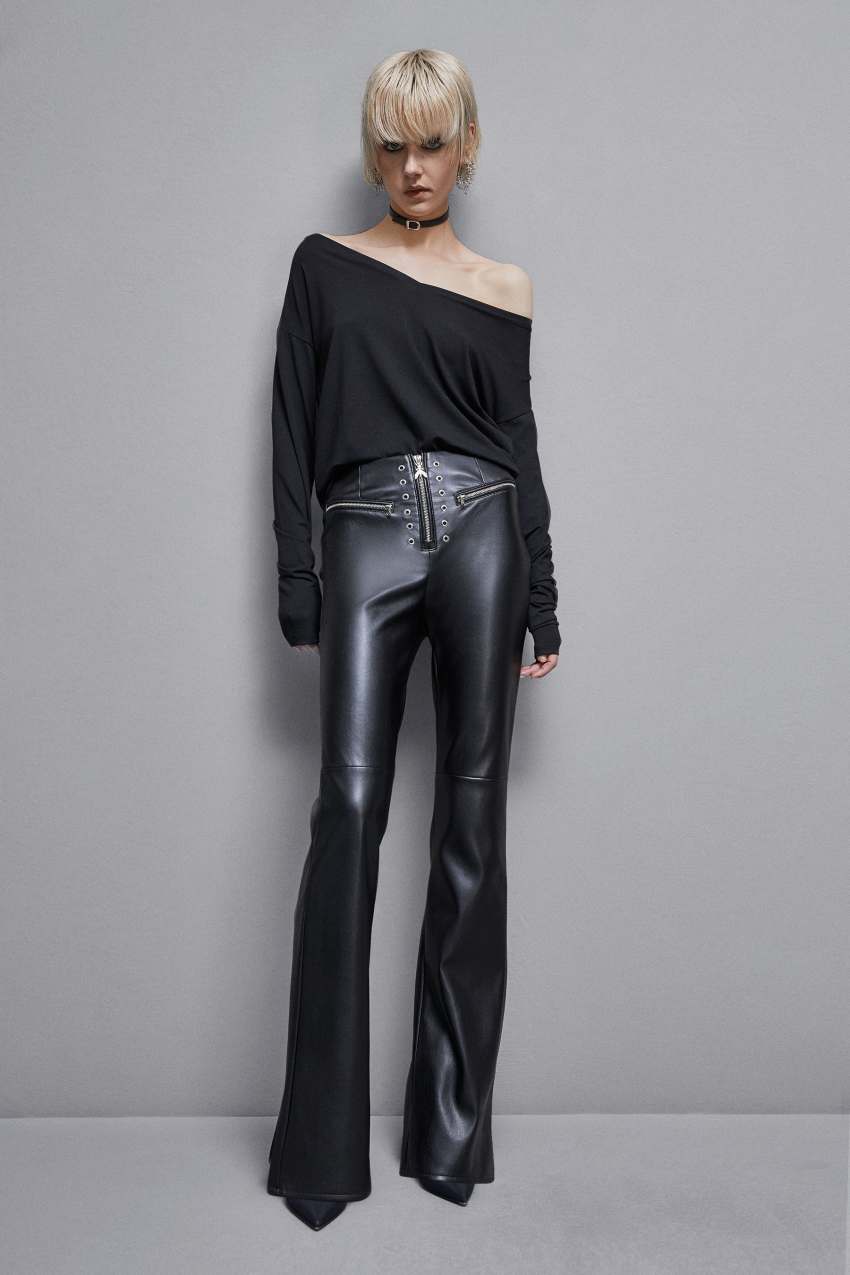 Patrizia Pepe Faux Leather High-waisted Flared Pants Pretas | 7150-FYBUK