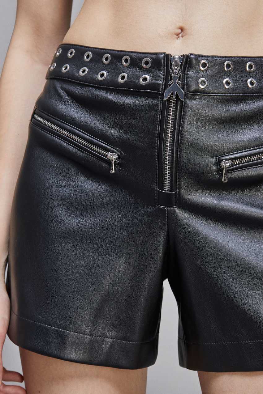 Patrizia Pepe Faux Leather Low-waisted Shorts With Zipper Pretas | 3509-DPVOI