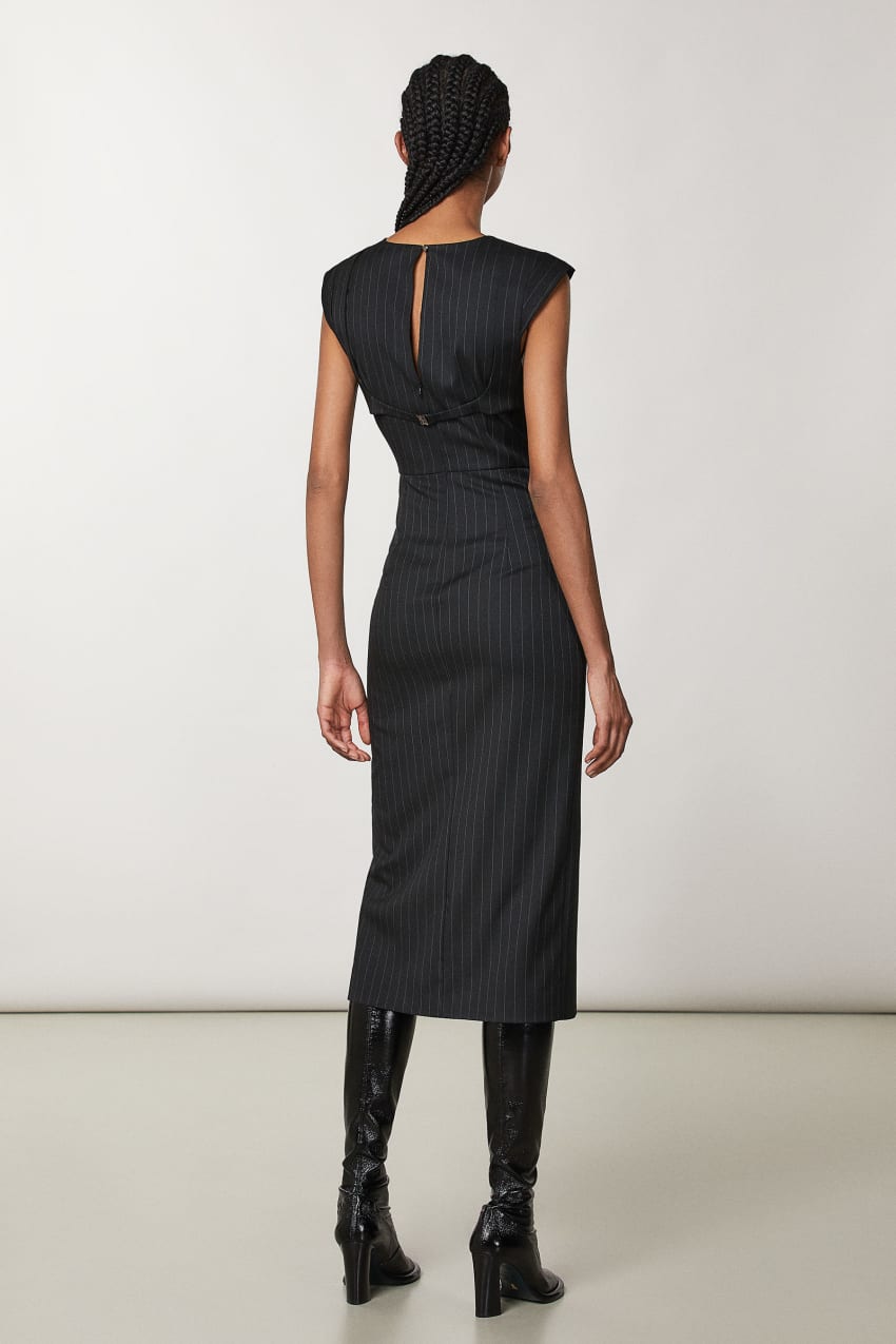 Patrizia Pepe Flannel Midi Dress Pretas | 5748-WFIKM