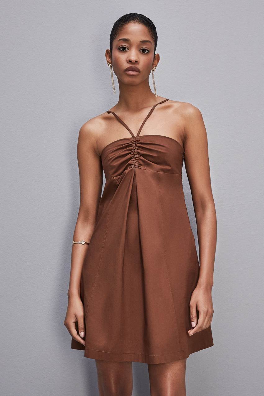 Patrizia Pepe Flared Mini Dress With Bare Shoulders Marrom | 8642-IXBAE