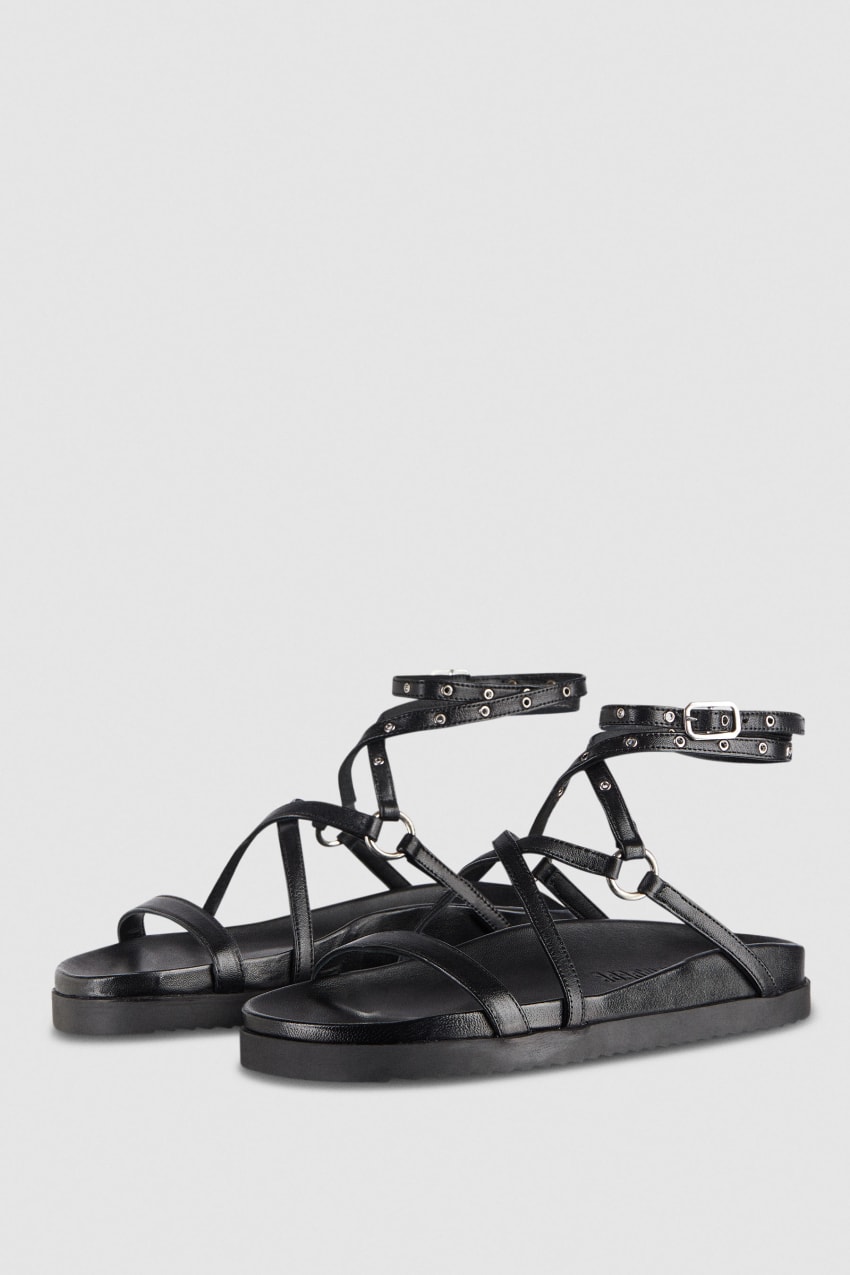 Patrizia Pepe Flat Sandals With Laces Pretas | 1384-YWQLE