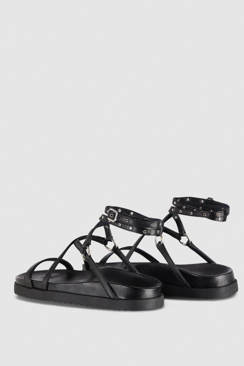 Patrizia Pepe Flat Sandals With Laces Pretas | 1384-YWQLE