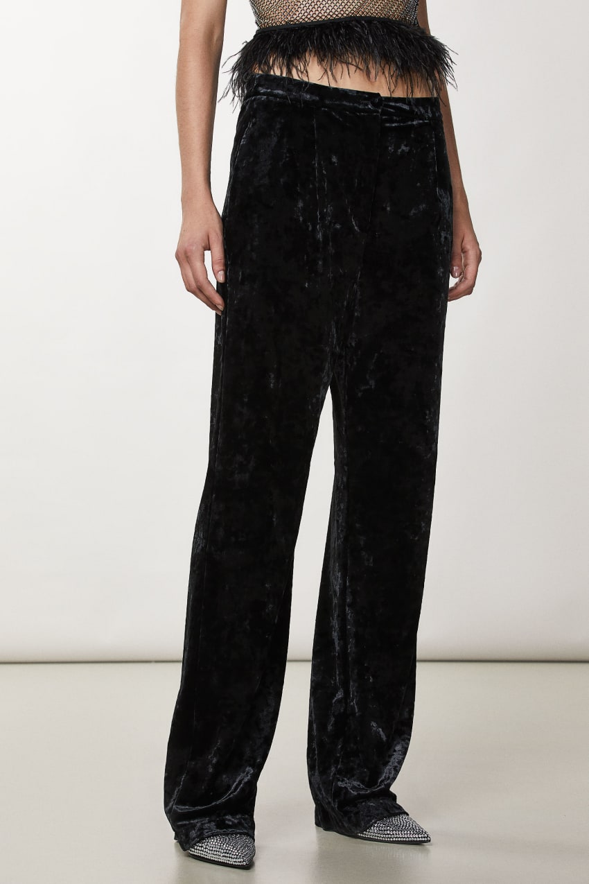 Patrizia Pepe Flowing Velvet Pants Pretas | 0317-PAIUC