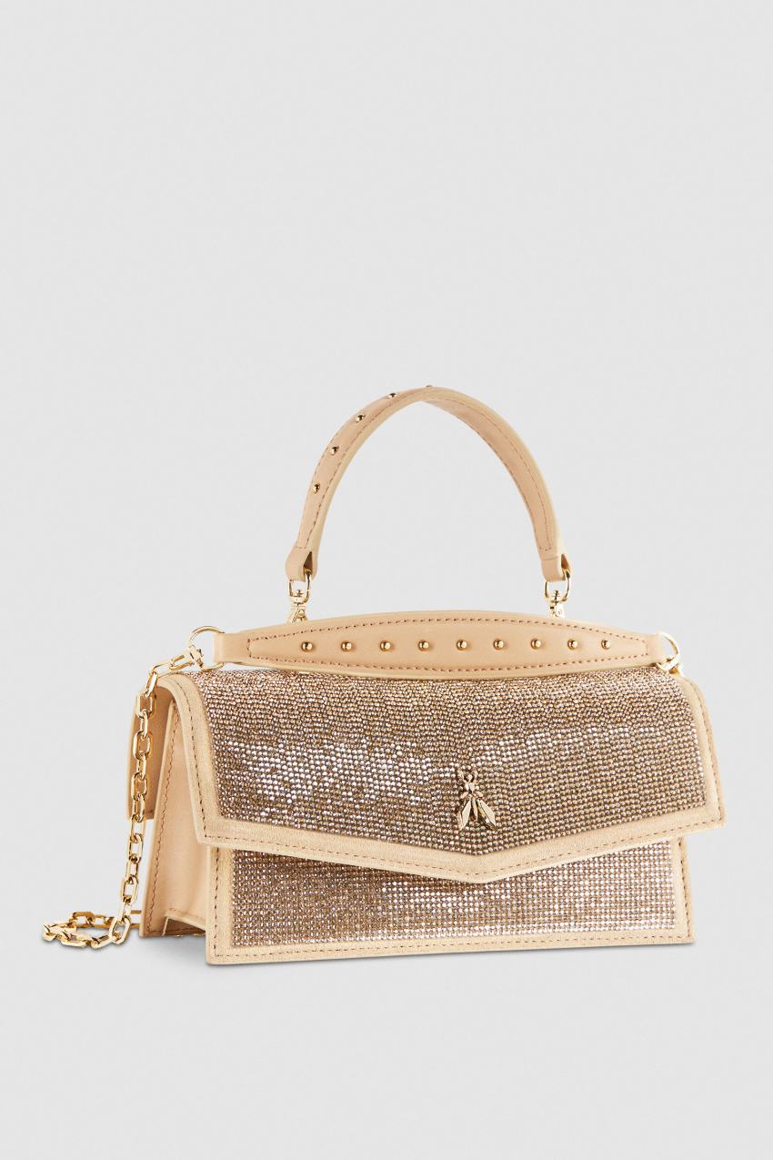 Patrizia Pepe Fly Bamby Shoulder Bag With Rhinestones Bege | 9652-HJRVB