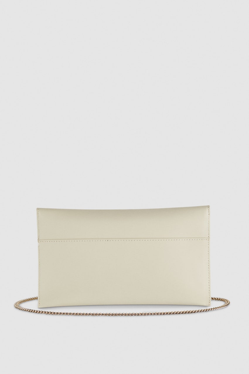 Patrizia Pepe Fly Leather Clutch Bag With Chain Bege | 3517-NXDFY