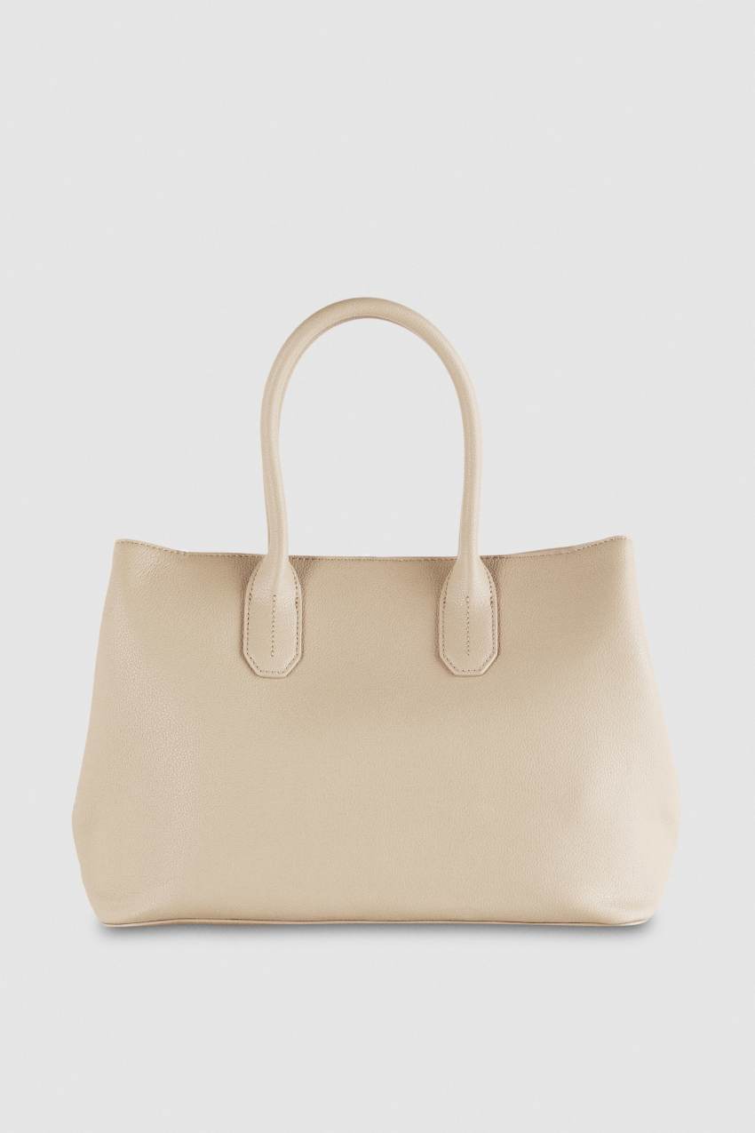 Patrizia Pepe Fly Leather Shopping Bag With Shoulder Strap Bege | 1743-IWDFQ