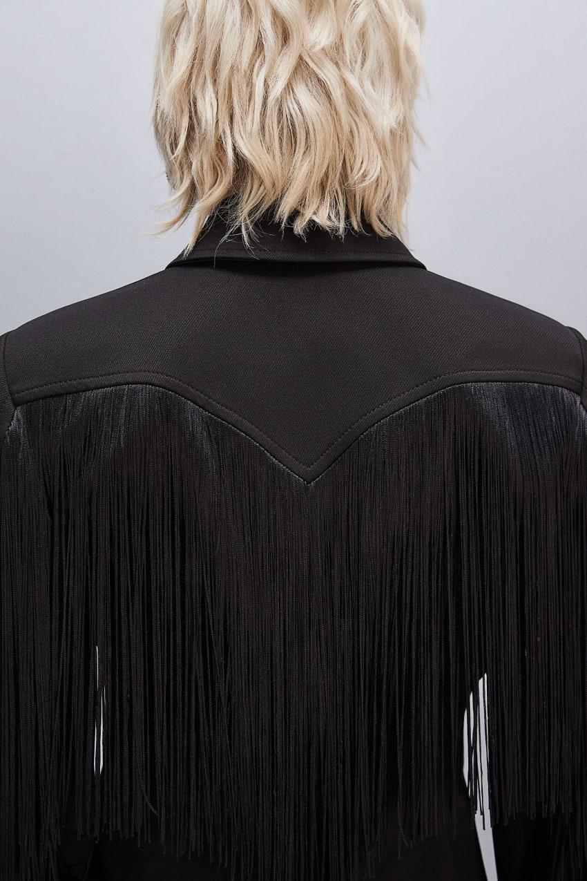 Patrizia Pepe Fringed Jacket Pretas | 4732-YTHAX