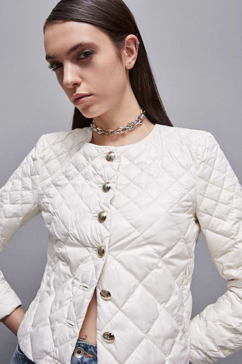 Patrizia Pepe Glossy Nylon Padded Jacket Branco | 3296-KLCWM