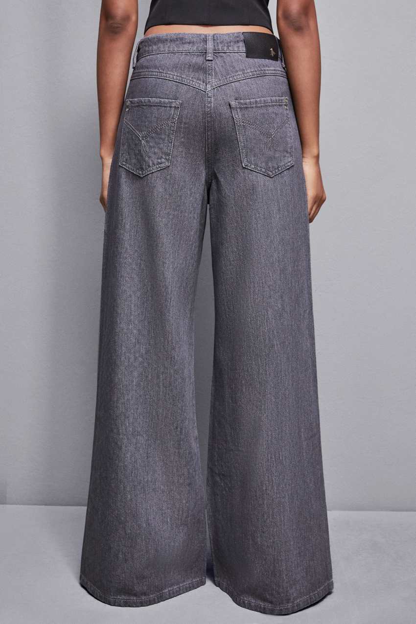 Patrizia Pepe Gray Wide Leg Low-waisted Jeans With Rhinestones Cinzentas | 3951-RPABH