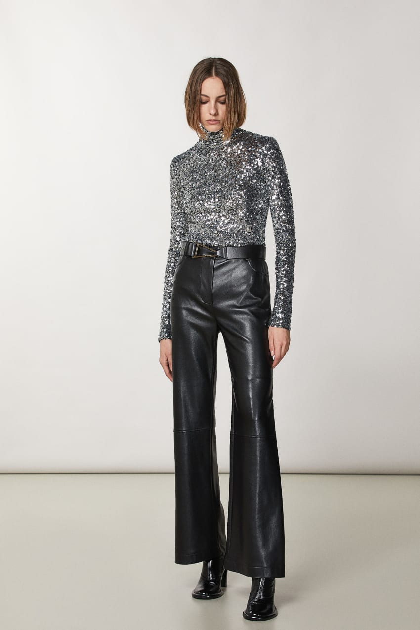 Patrizia Pepe High Neck T-shirt With Sequins Cinzentas | 9360-VYMHE