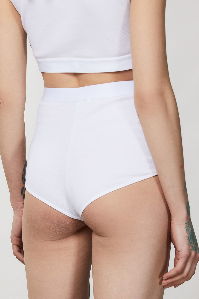 Patrizia Pepe High-waisted Briefs With Rhinestones Branco | 6417-QZWPX