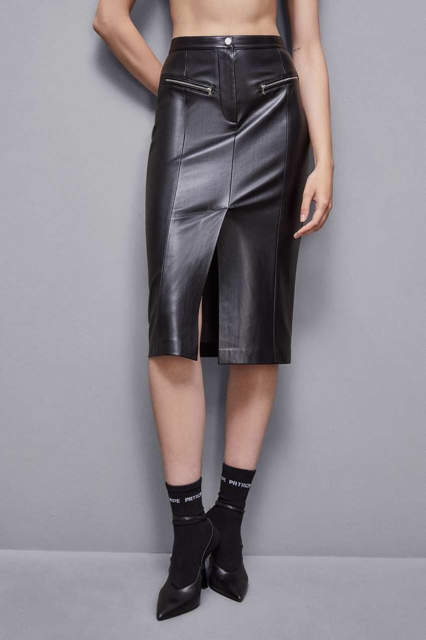 Patrizia Pepe High-waisted Midi Skirt In Faux Leather Pretas | 5813-OIBDS