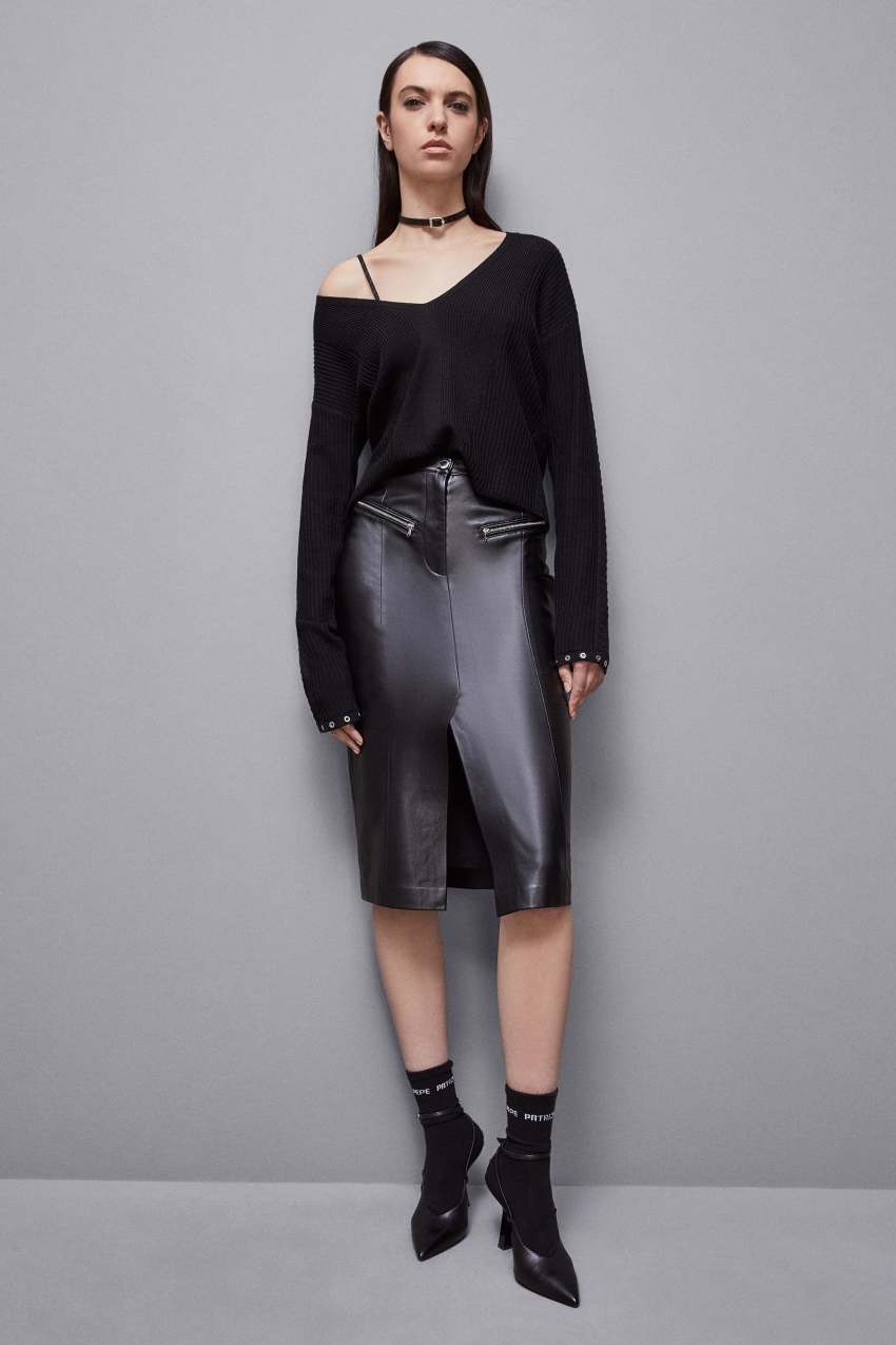 Patrizia Pepe High-waisted Midi Skirt In Faux Leather Pretas | 5813-OIBDS