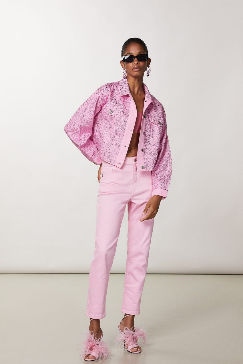 Patrizia Pepe Jeans Jacket With Rhinestones Rosa | 2035-JFLWK