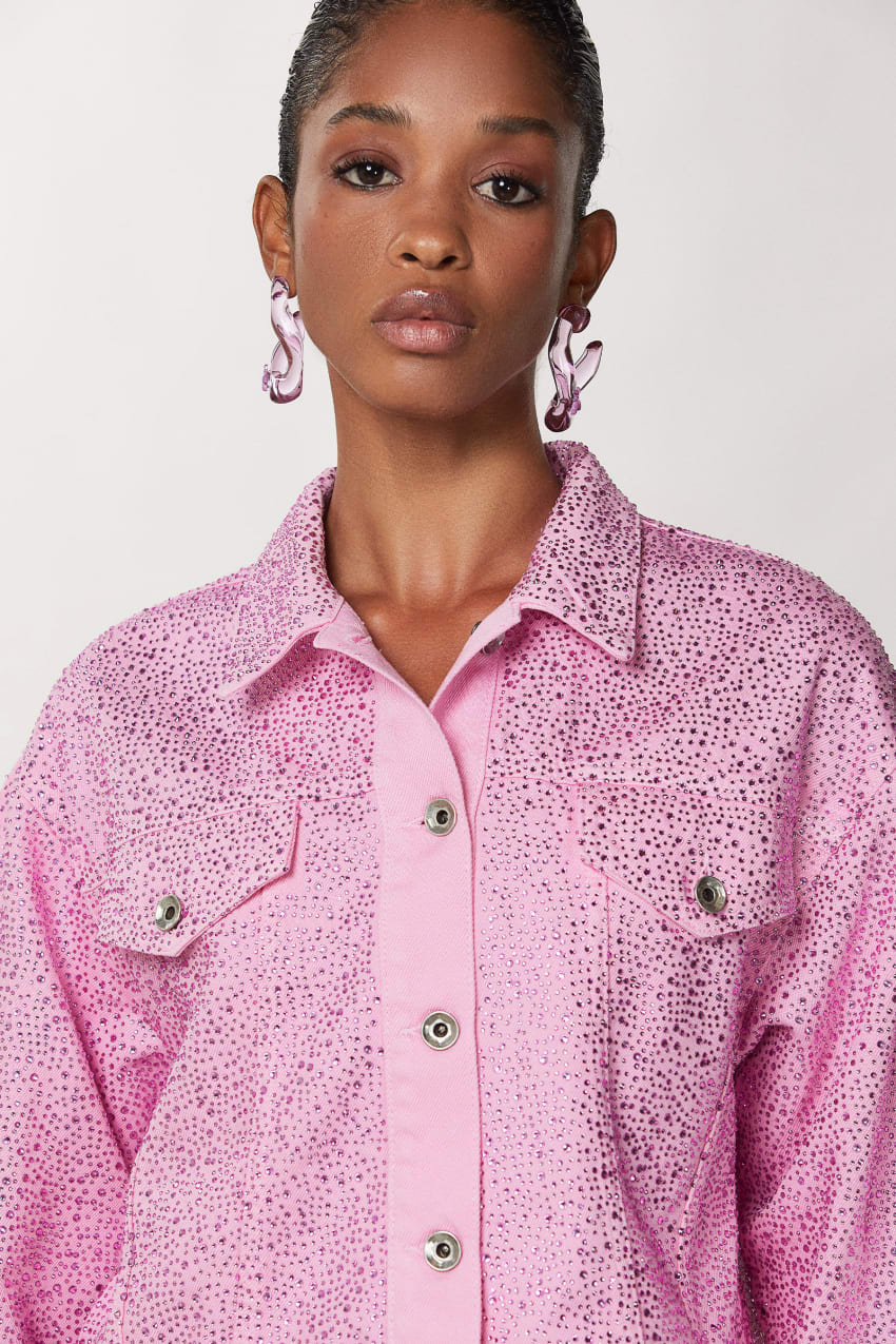 Patrizia Pepe Jeans Jacket With Rhinestones Rosa | 2035-JFLWK