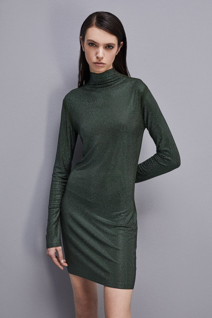 Patrizia Pepe Jersey Dress With Rhinestones Verdes | 0791-BUDFE